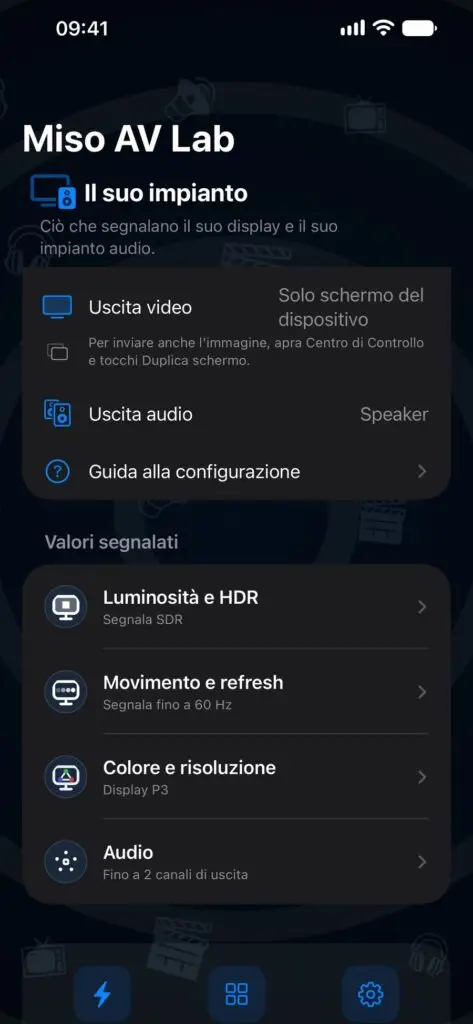 Miso AV Lab su iPhone: Scopra il suo impianto, con i rapporti su luminosità, movimento, colore e audio
