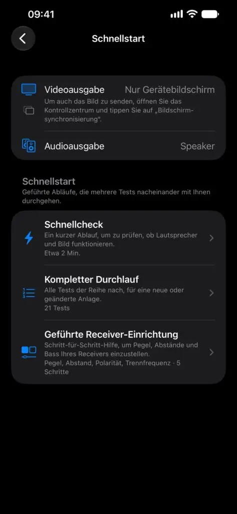 Schnellstart auf dem iPhone: Schnellcheck, Geführter Durchlauf und Geführte Kalibrierung