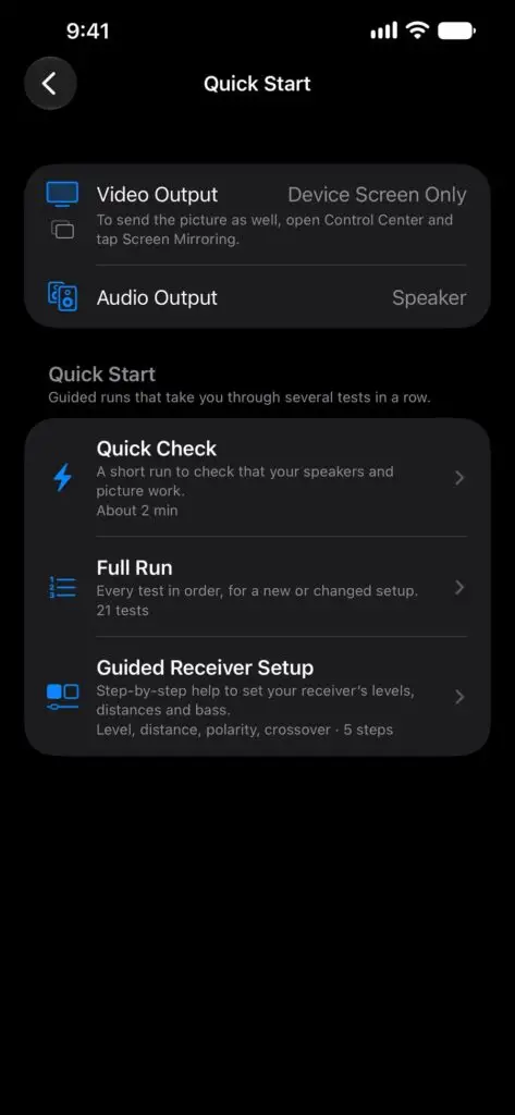 Quick Start on iPhone: Quick Check, Guided Sweep and Guided calibration